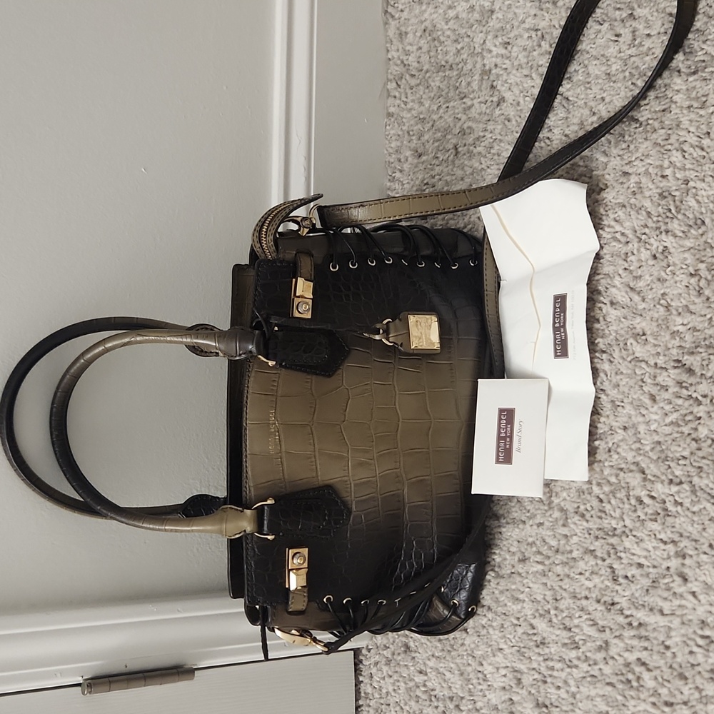 Henri Bendel Black And Olive Ombre Croc Leather